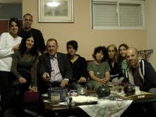 Joseph Mor with his family on his birthday, his daugher  Sigalit  her  husband  Natan   and their  daughter  Gal-Dorin on  the left,   with  Sigalit  son  Amir, his other  grandson  Dani  Doron - son of  Ronel and  Dorit, his mother   Dorit, her  dauther  Mika, Joseph's  son  Ronel.